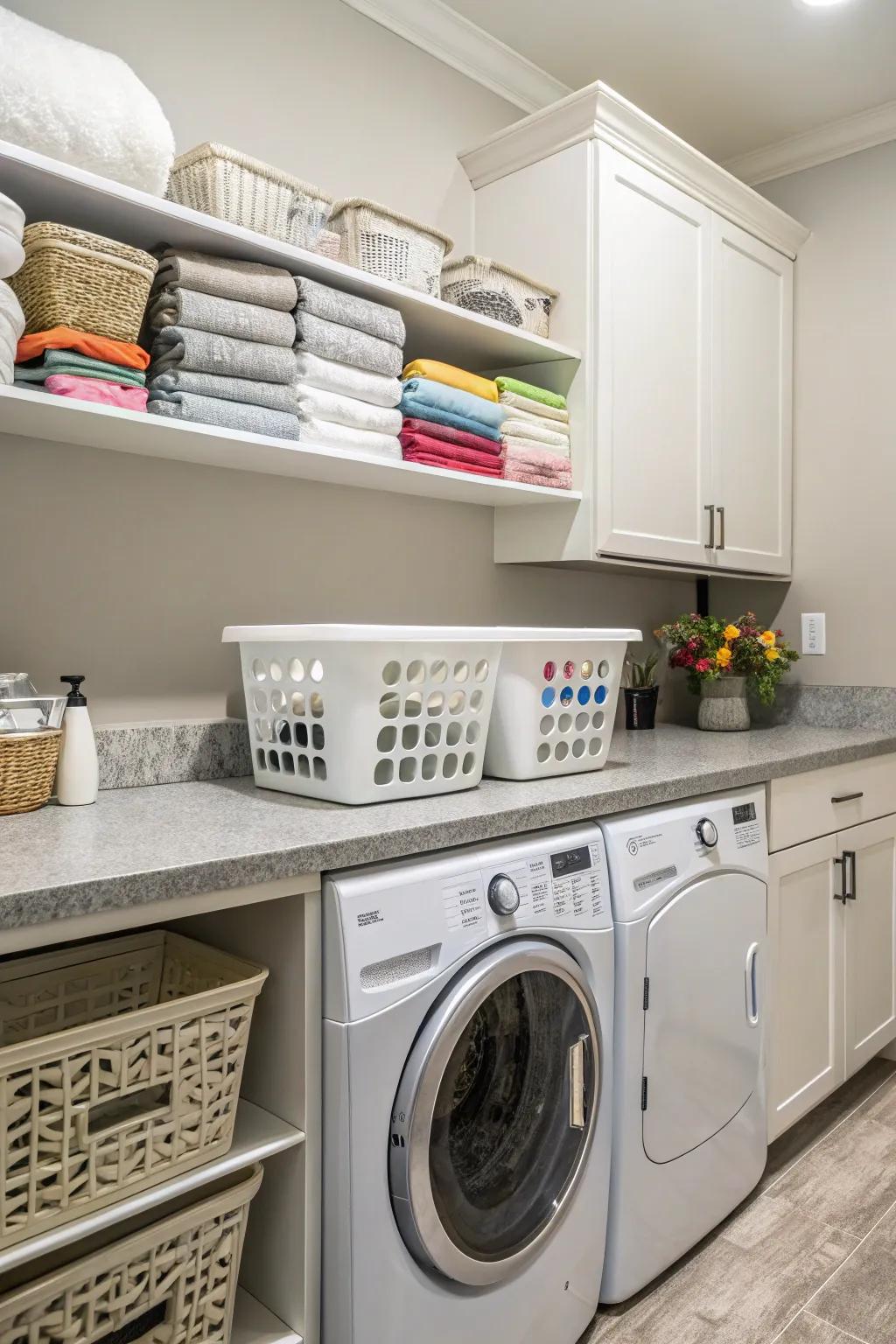 The workspace is maximized with a countertop over machines.