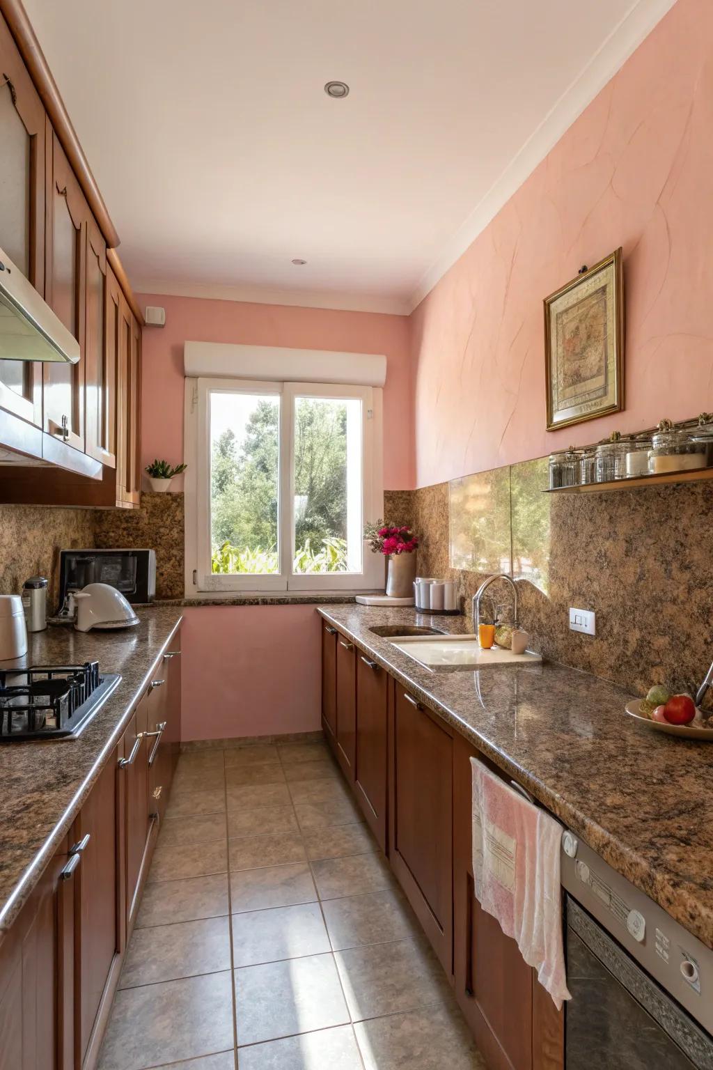 Light rose walls add a gentle and welcoming touch to the space.