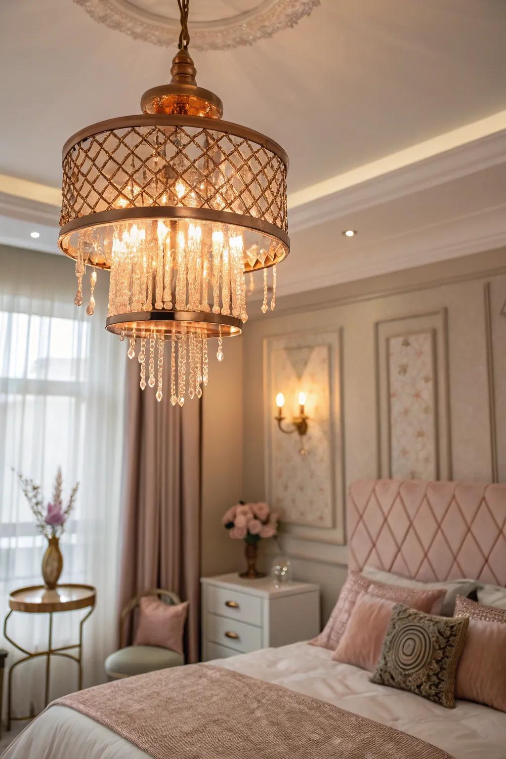 Rose gold light fixtures introduce warmth and refinement.