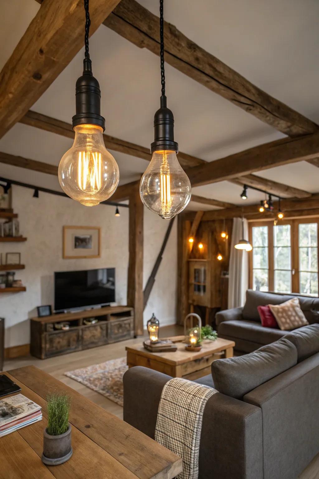 Traditional bulbs in contemporary fixtures meld the charm of yesteryear with contemporary panache.