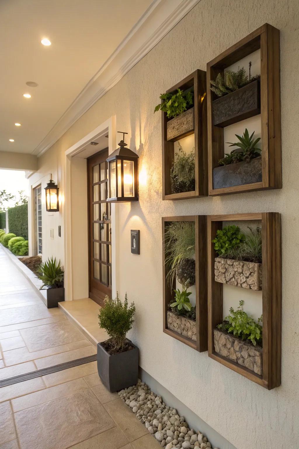 Create depth with plant exhibits in shadow boxes.