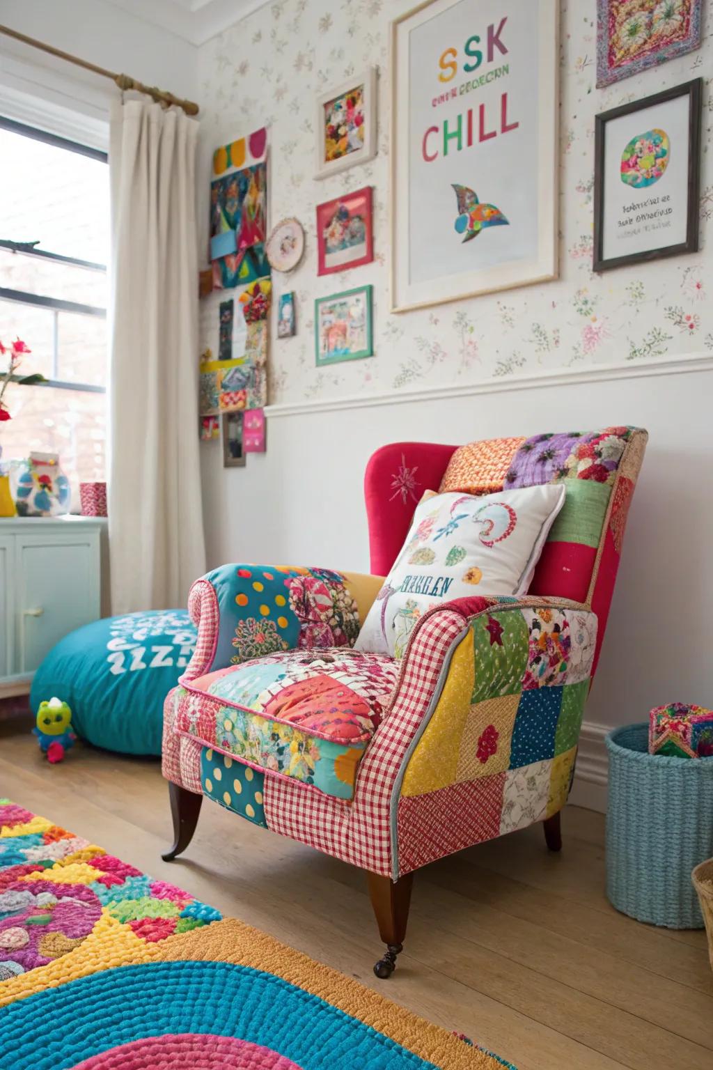 Patchwork chairs add personality to your room.