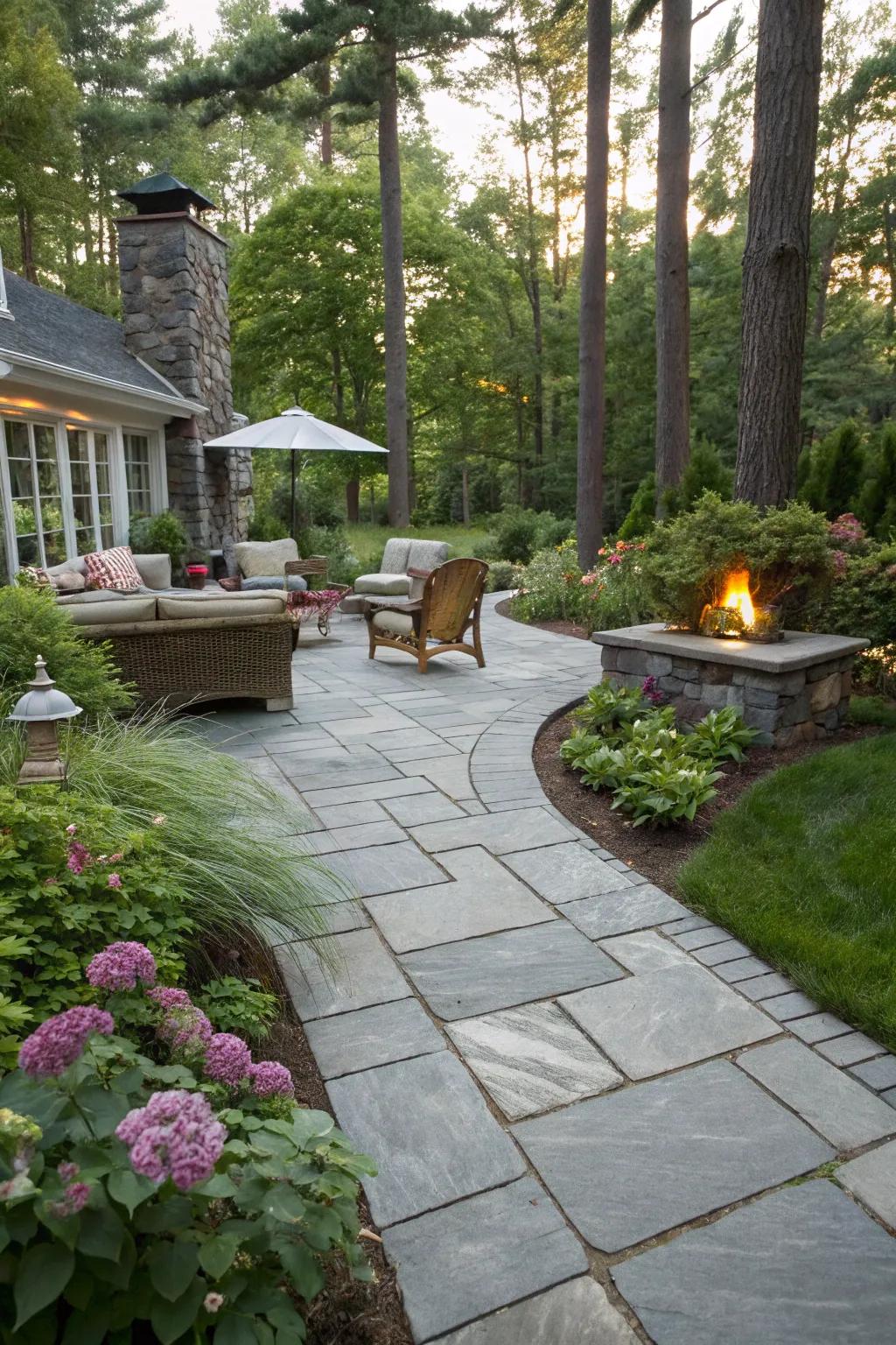 A stylish slate walkway leading to a tranquil backyard escape.