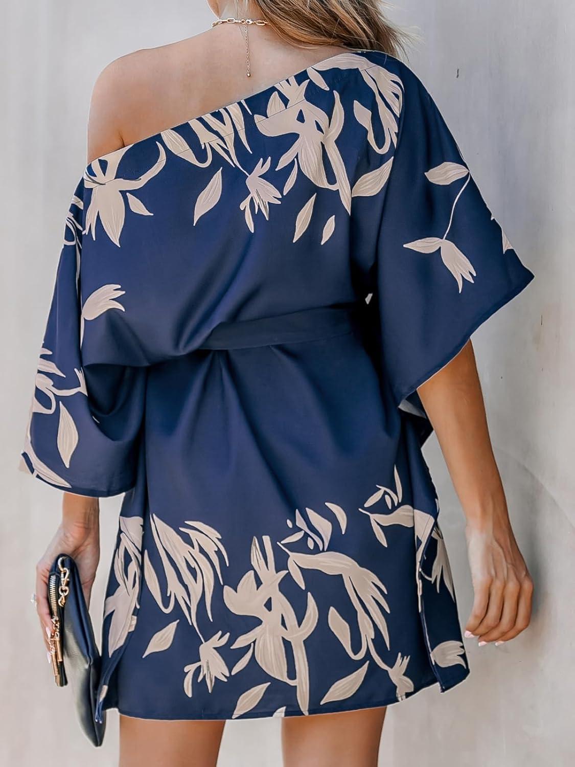 CUPSHE Women's Casual Mini Dress Navy Leaf Print worn by you